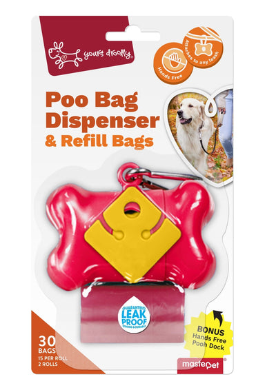 Yours Droolly Bag Dispenser Red Bone 30 Bags - Woonona Petfood & Produce
